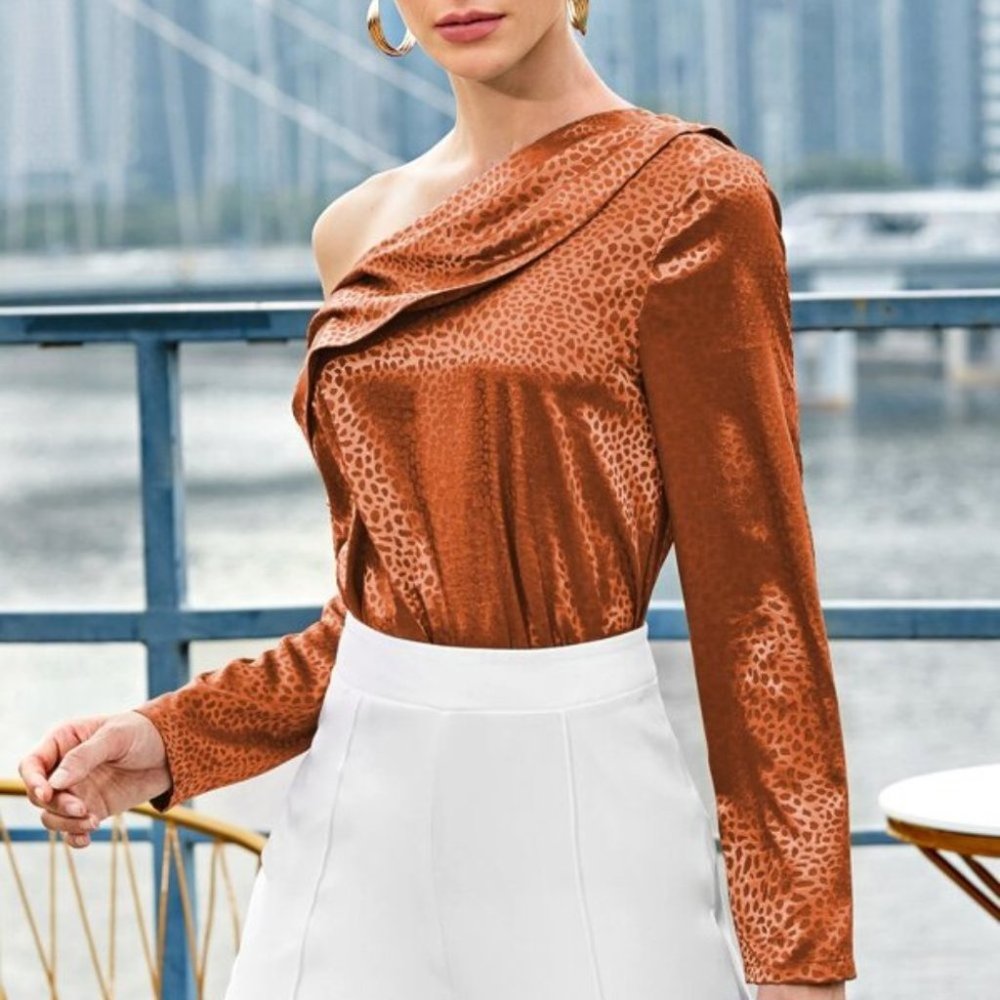 Contemporary Asymmetrical Neck Allover Jacquard Sa - Picture 1 of 7